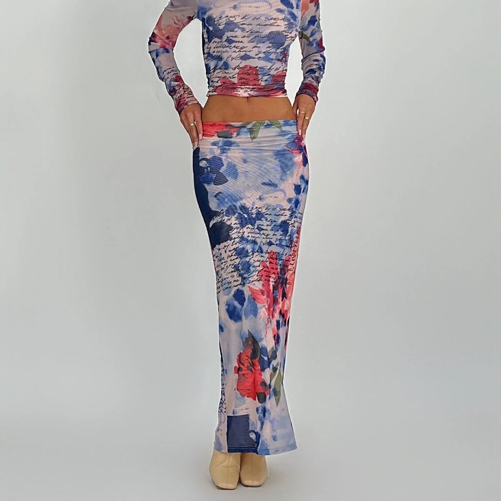 Floral Mesh Maxi Skirt